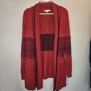 Cabi Sweater Women's Sz Small Red Blue Chevron Long Knit Cardigan Open Front